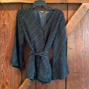 Deep V neckline dressy blouse bell sleeves